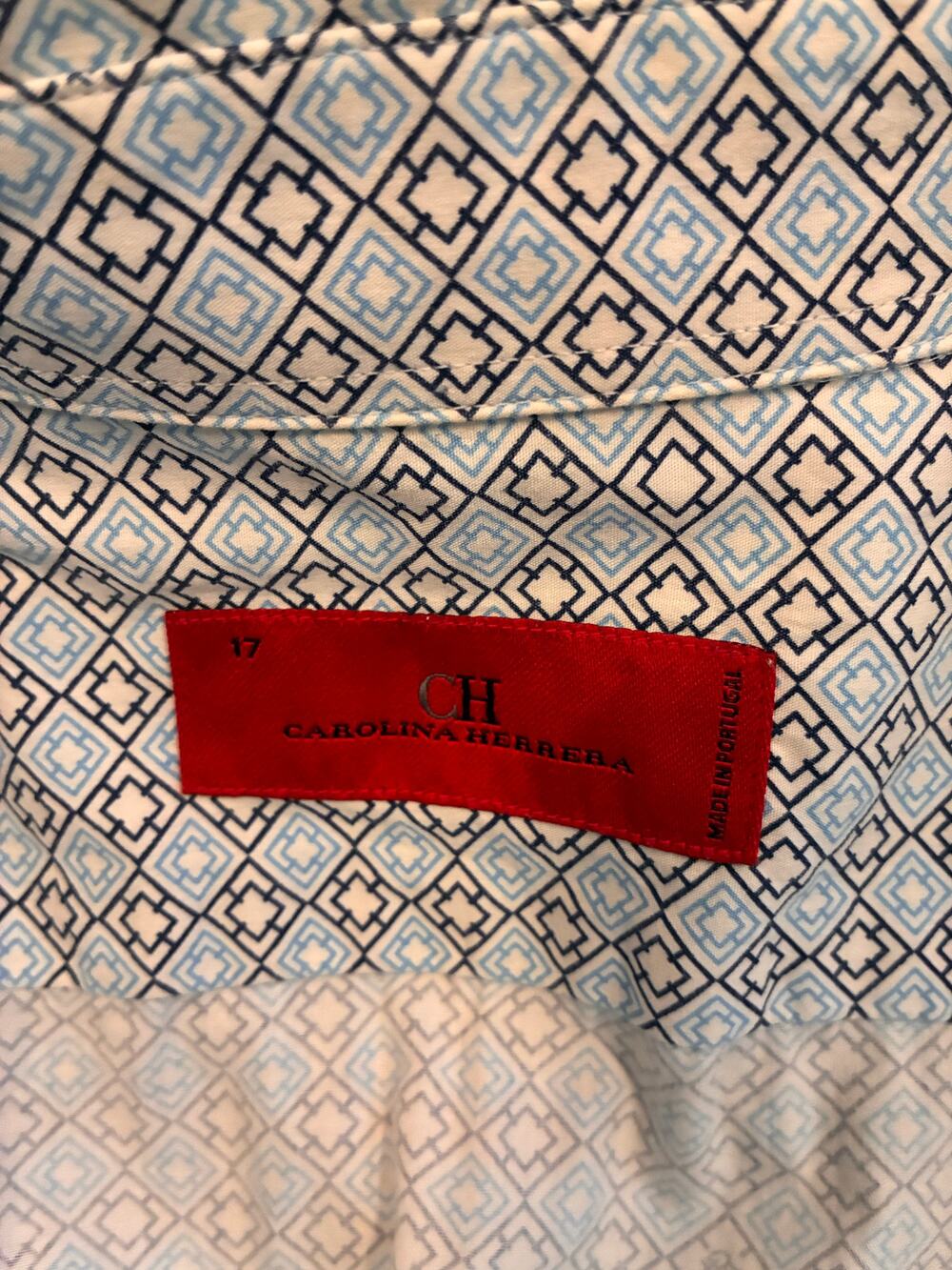 CH Carolina Herrera Men's Size 17 Monogram Micro-Geometric Button-Down Shirt